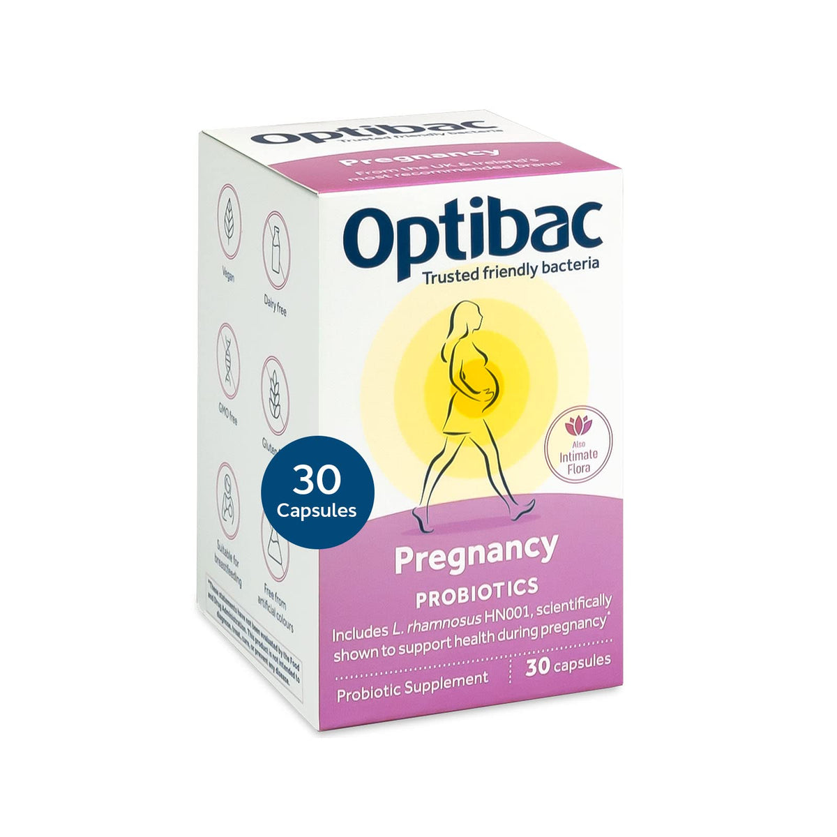 Optibac Probiotics Pregnancy – bouteille et capsules adaptées à la grossesse