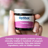 Étiquette claire Optibac Probiotics Pregnancy sur l’emballage
