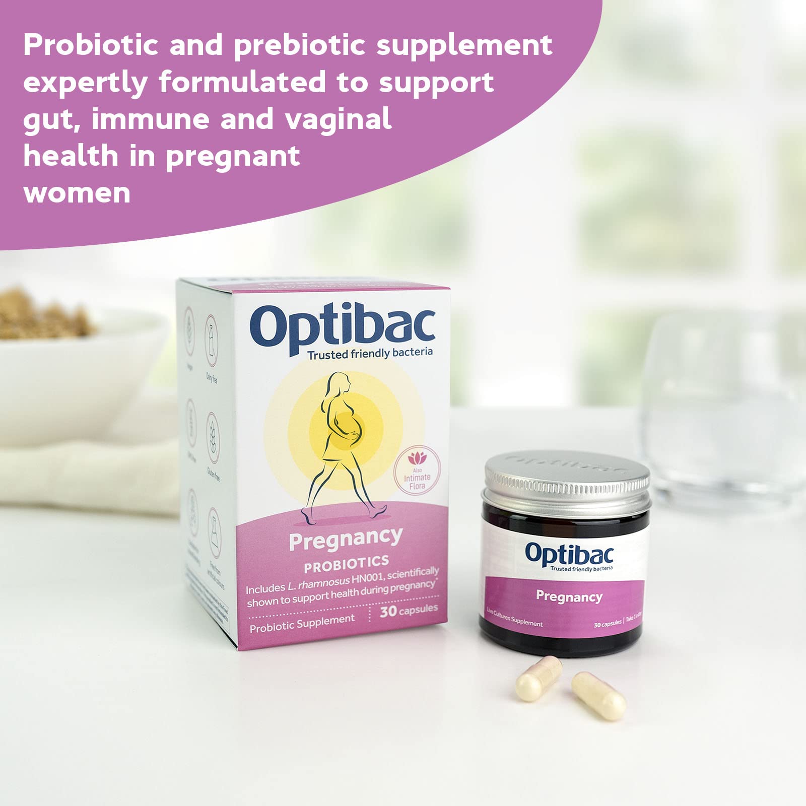 Capsules vegan Optibac Pregnancy pour soutien intestinal pendant la grossesse
