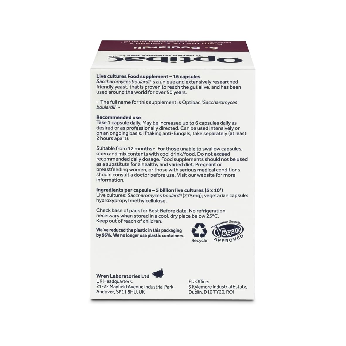 OptiBac Probiotics Saccharomyces boulardii : conservation dans un endroit frais et sec