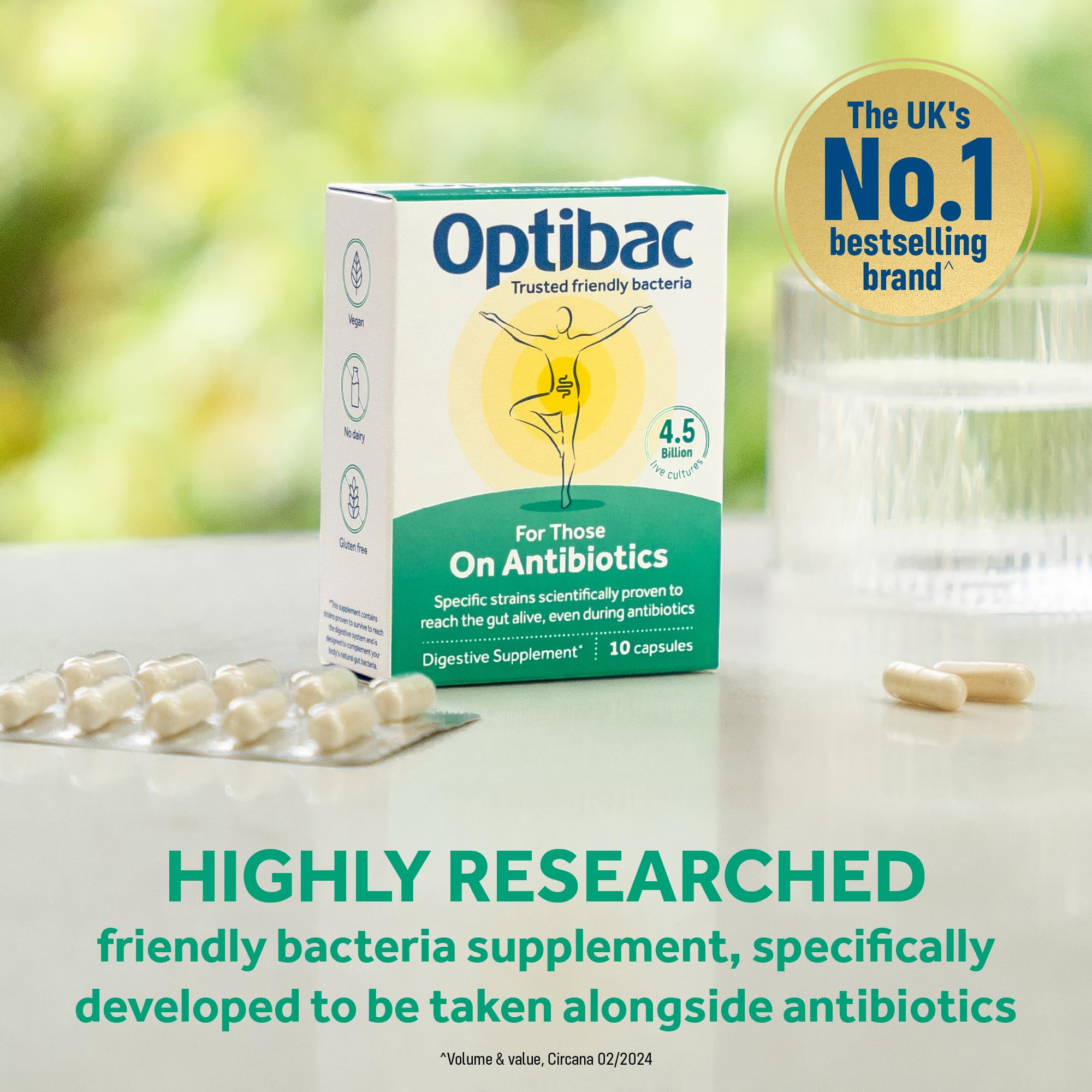 Optibac Probiotics – étiquette visible, souches adaptées à l’antibiotique.