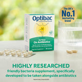 Optibac Probiotics – étiquette visible, souches adaptées à l’antibiotique.