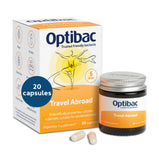 Optibac Probiotiques voyage, bouteille visible, soutien potentiel du bien-être intestinal en déplacement