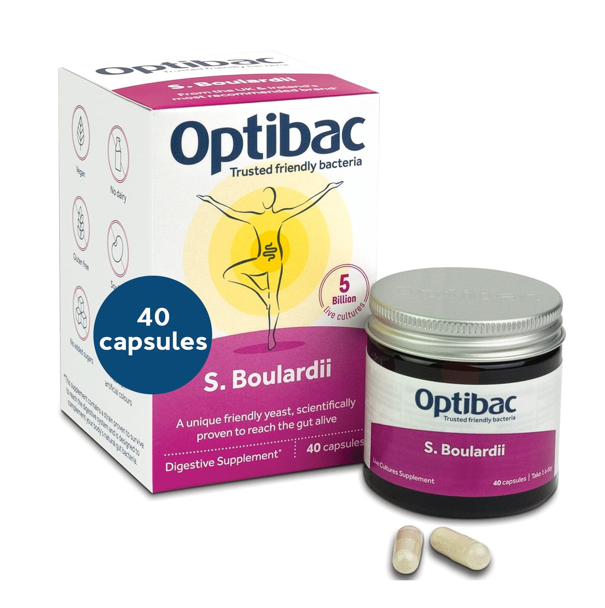 Optibac Probiotics Saccharomyces boulardii – bouteille de gélules pour usage quotidien