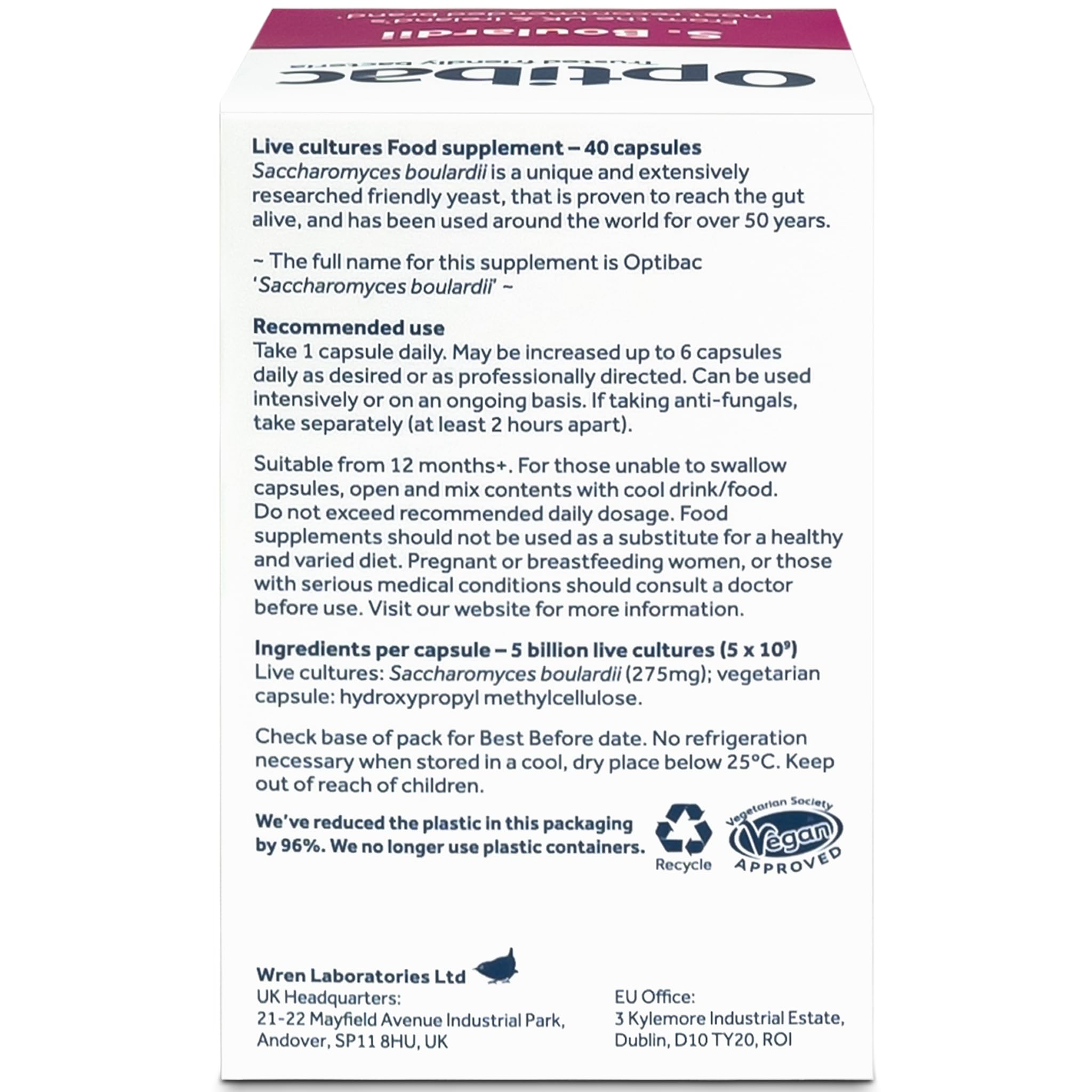 Optibac Probiotics Saccharomyces boulardii – dosage journalier pratique