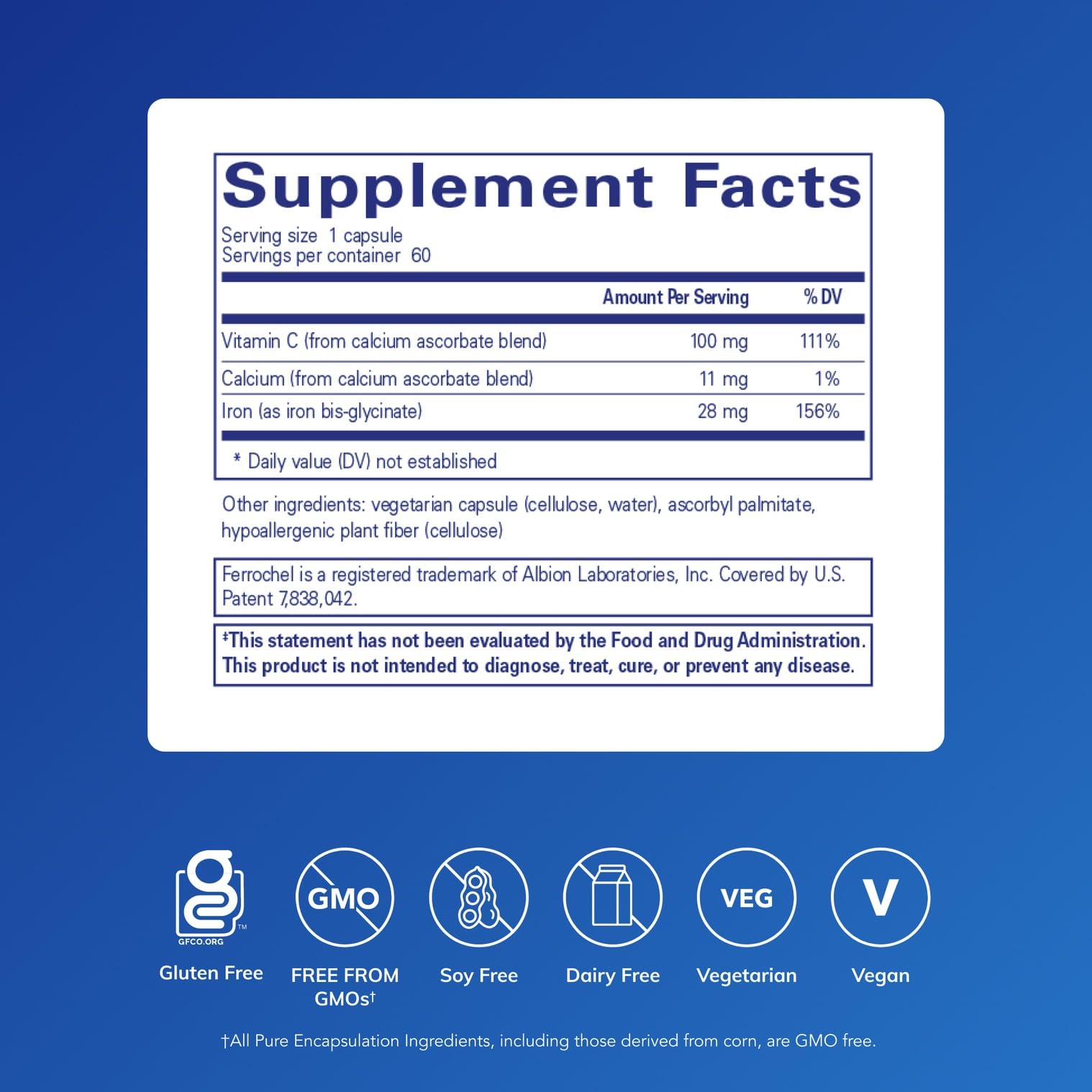 Capsules OptiFerin-C petites et faciles à prendre, énergie quotidienne potentielle.