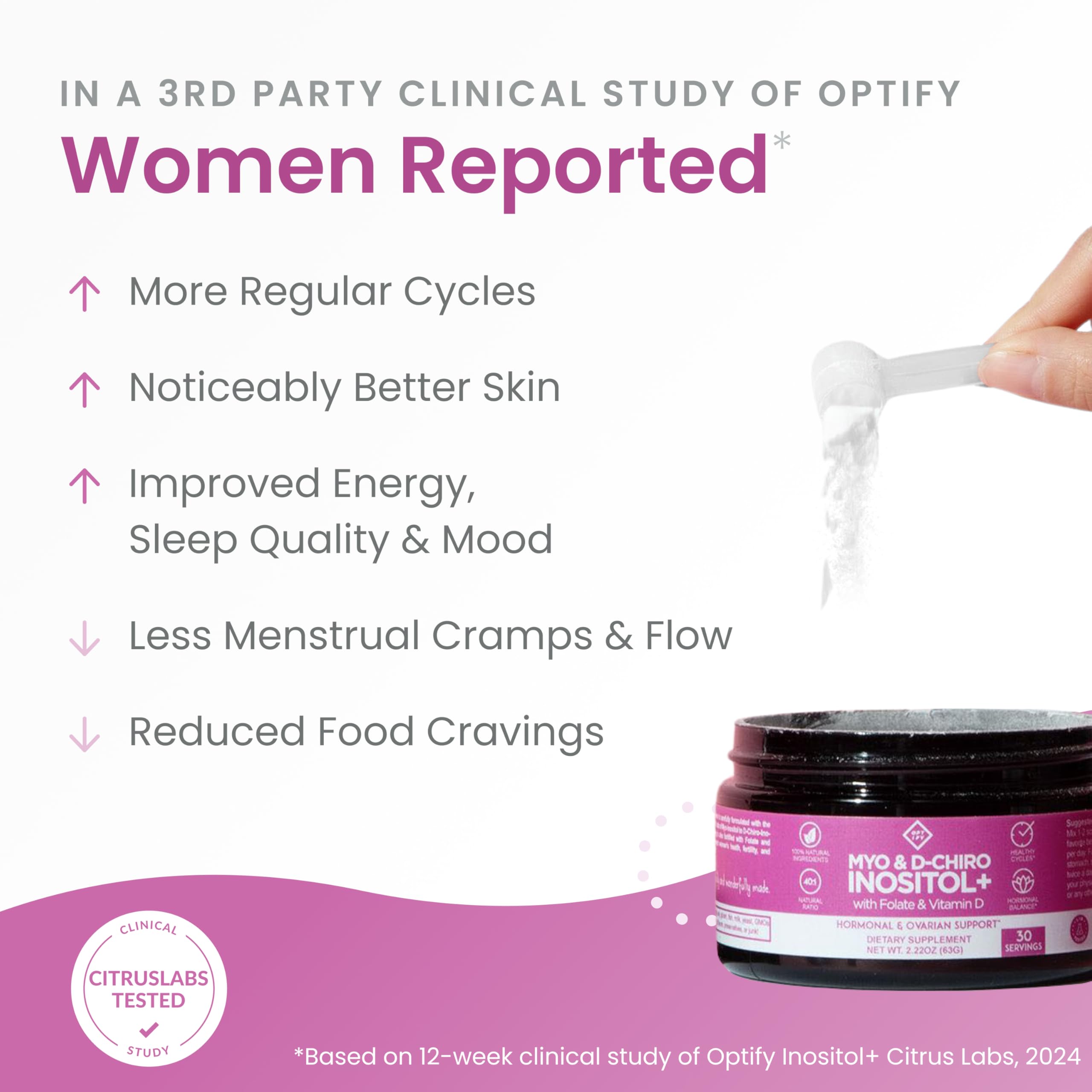 Optify Inositol avec Folate et Vitamine D, soutien féminin potentiel.