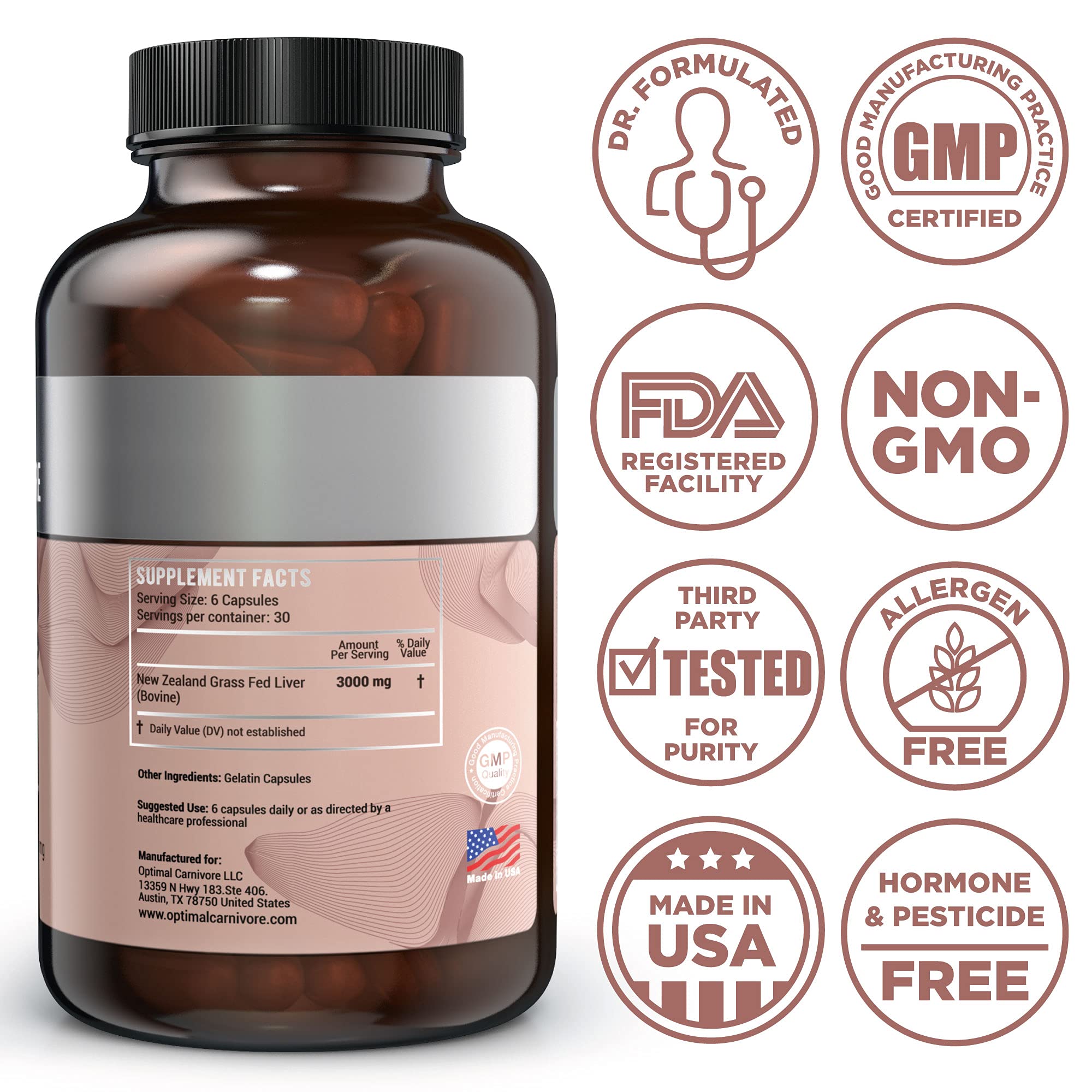 Optimal Carnivore: boite pilules 180, pratique pour usage quotidien.