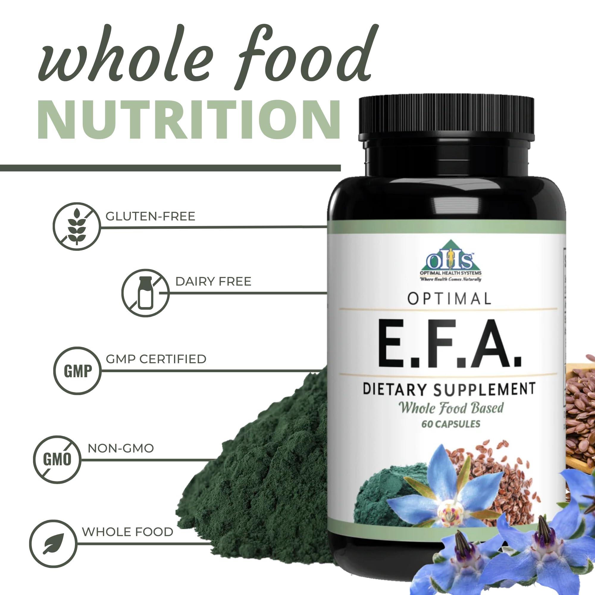 Optimal Health Systems EFA — étiquette sans additifs: formule propre et adaptée au régime.