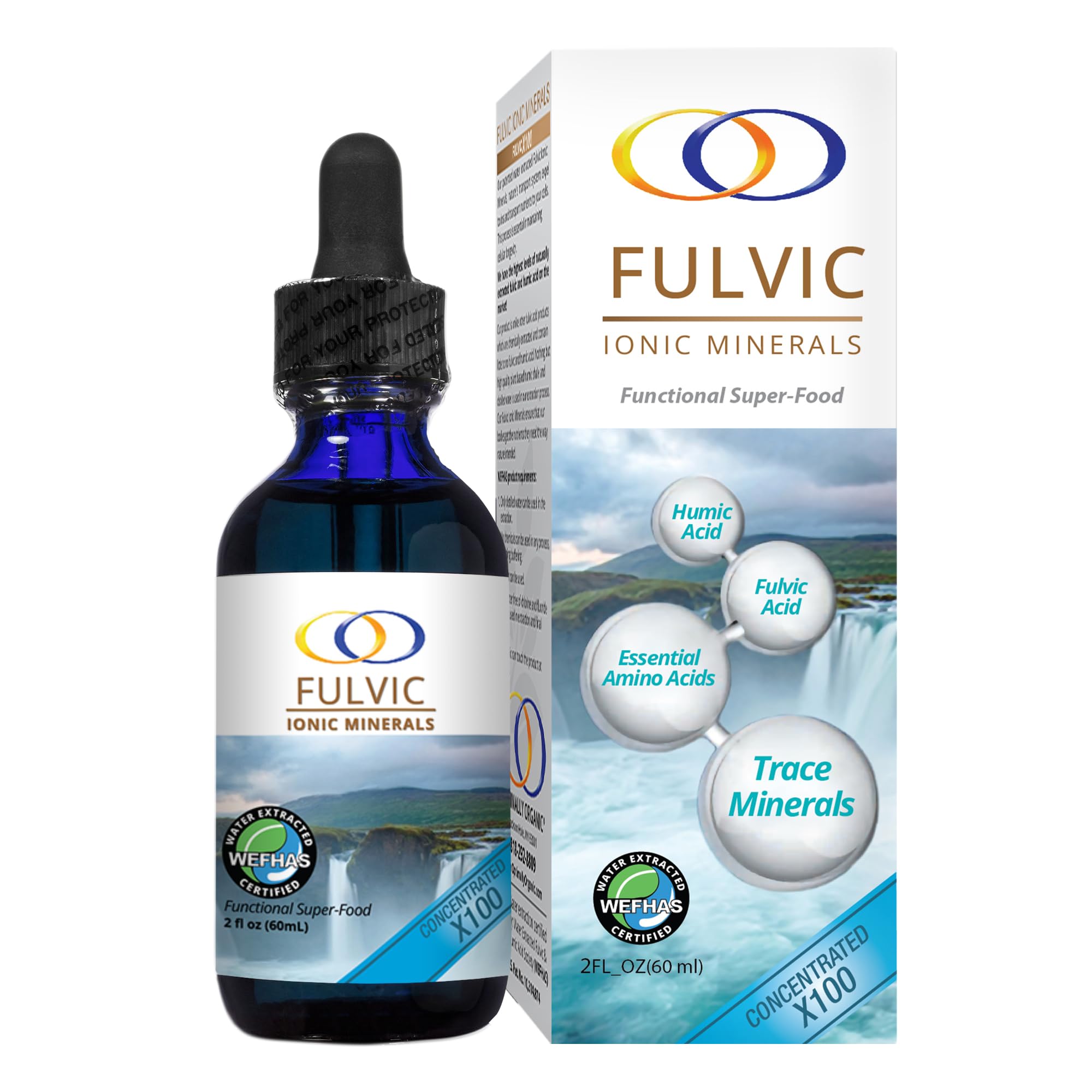 Optimally Organic bouteille eau-extrait-fulvic-mineraux prêt pour usage quotidien.