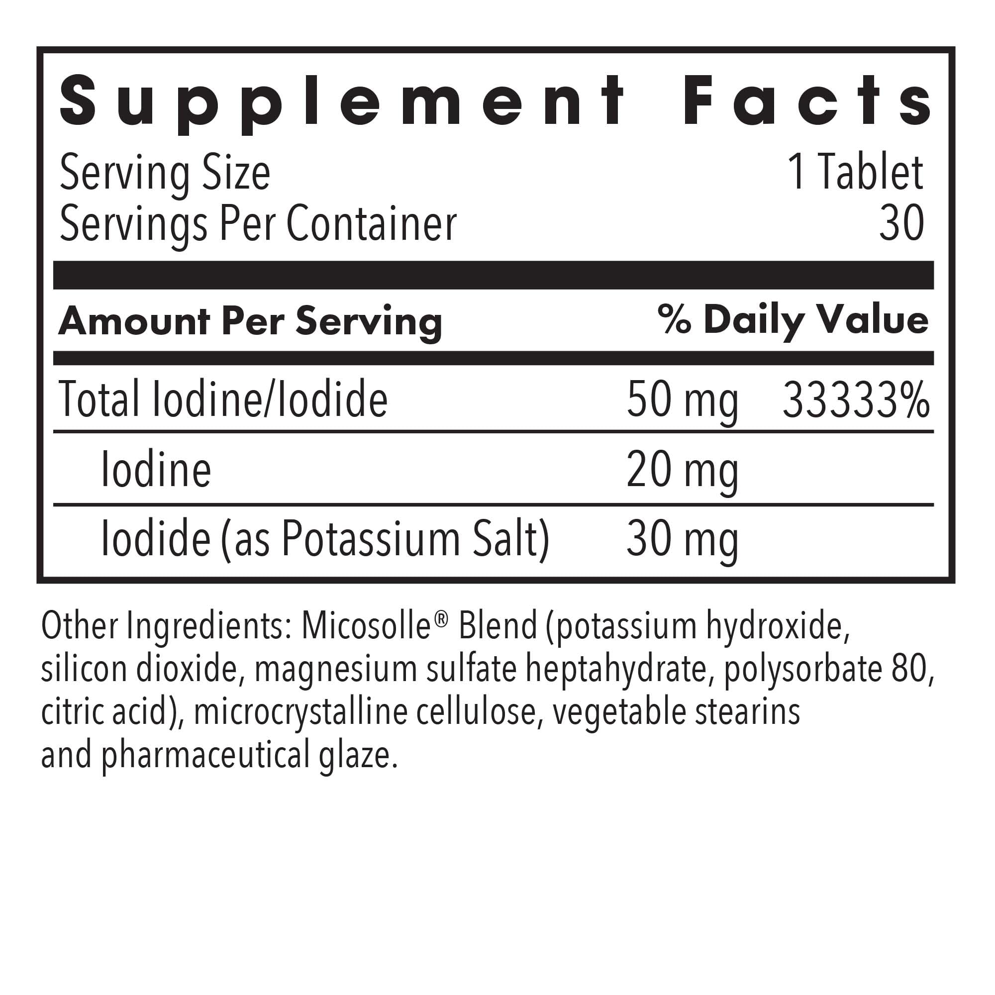 Optimox Iodoral 50 mg – étiquette, informations claires pour l’utilisation.