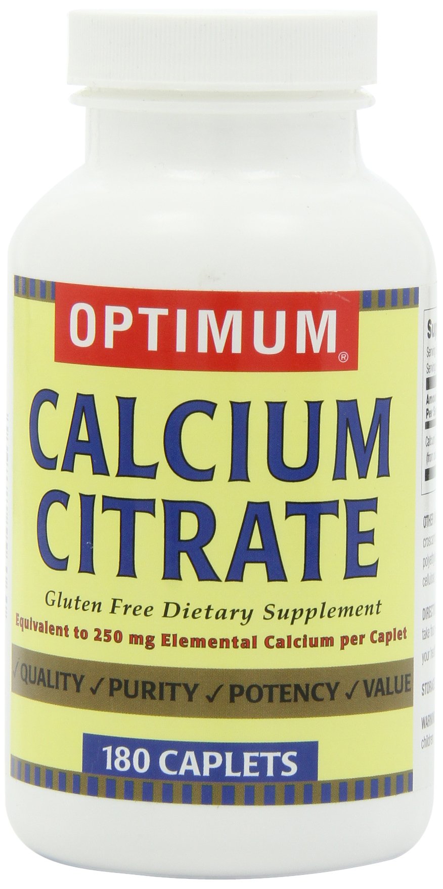 Optimum Calcium Citrate, bouteille montrant les comprimés pour le soutien des os
