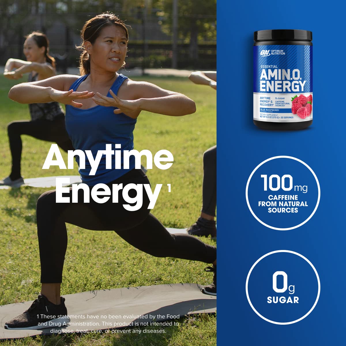 Optimum Nutrition Amino Energy — dose caféine 100 mg pour rester éveillé.