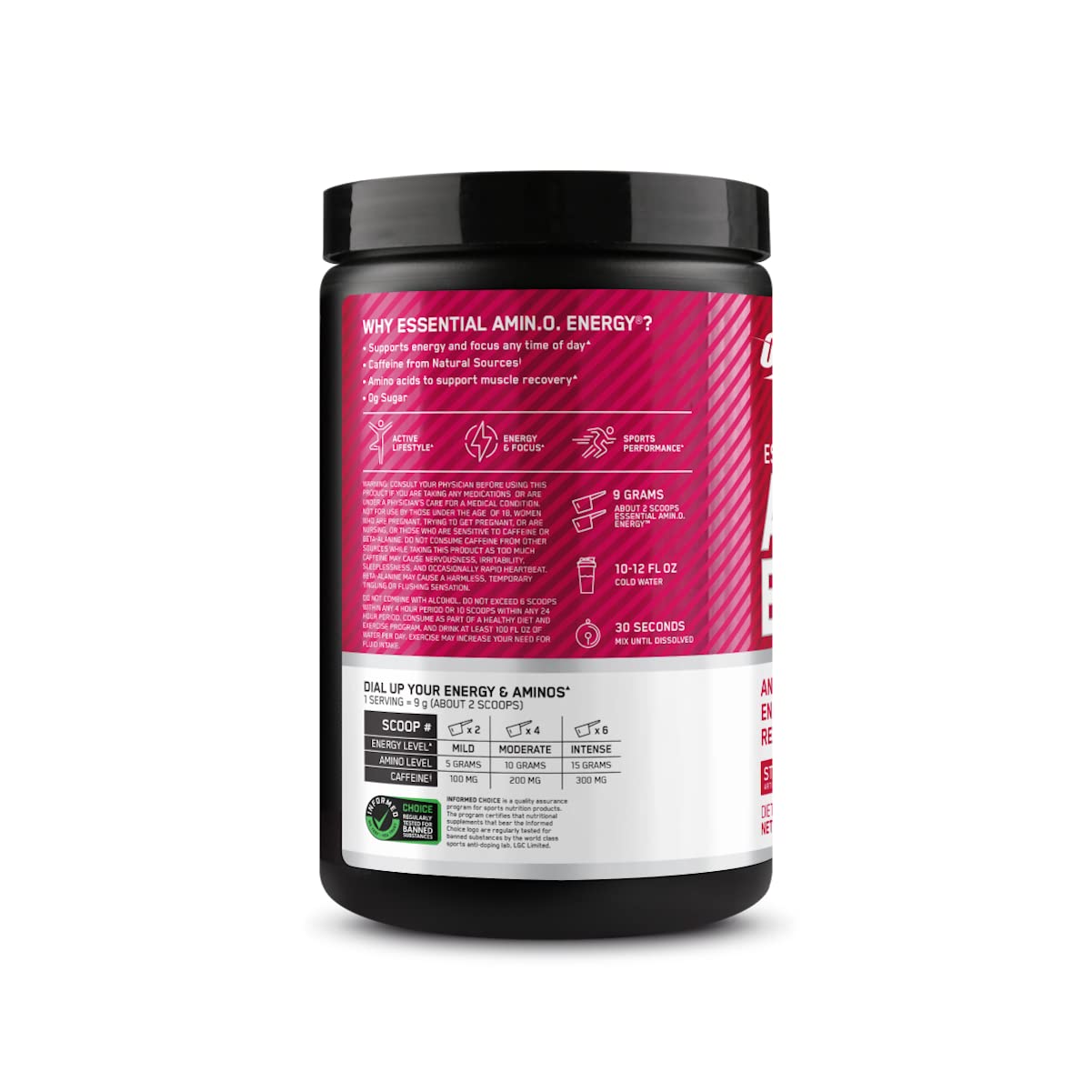Dose pratique d’Amino Energy prête à être utilisée avant les séances quotidiennes.