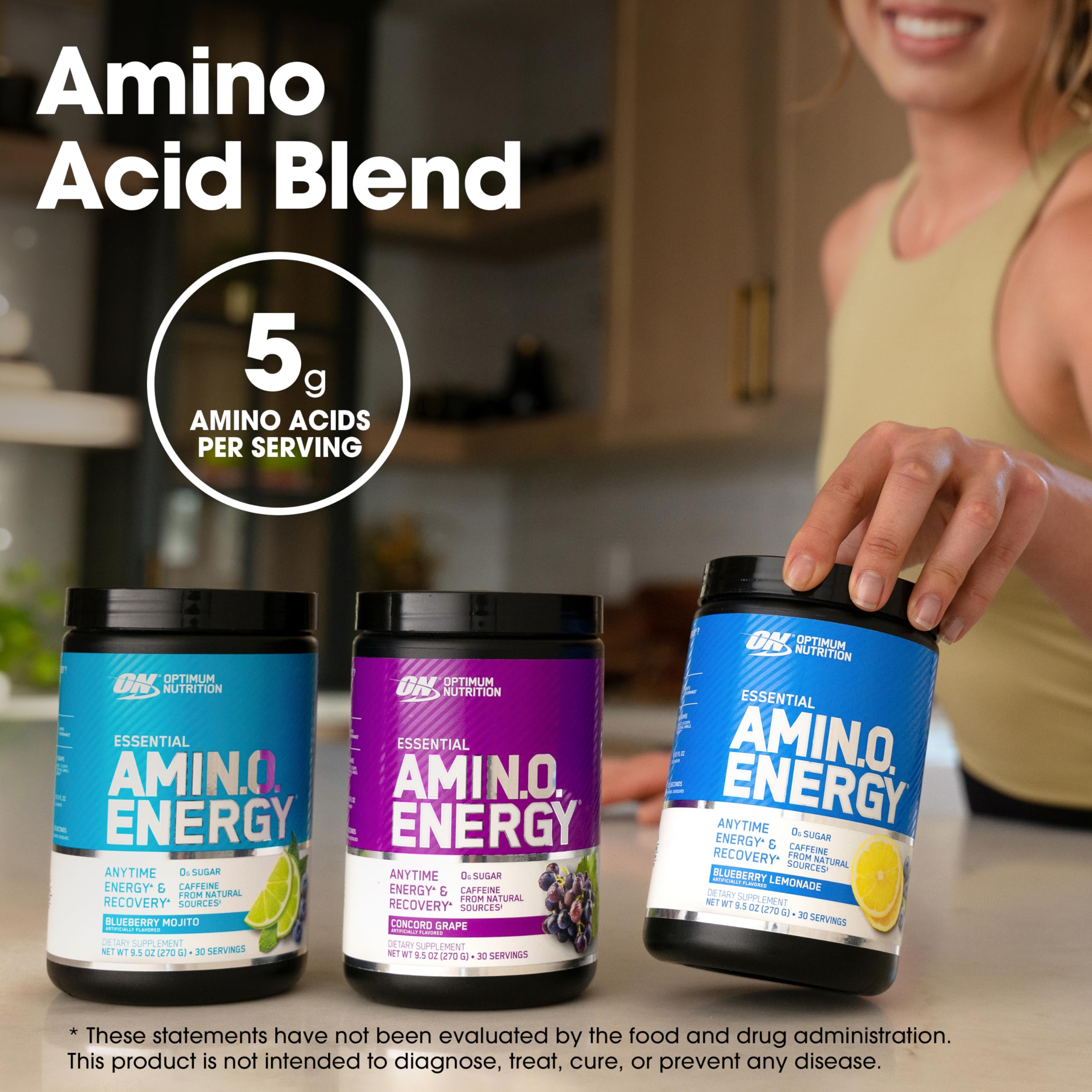 Optimum Nutrition Amino Energy fournit 100 mg de caféine par portion pour soutien rapide
