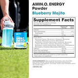 Étiquette Blueberry Mojito d’Optimum Nutrition Amino Energy en gros plan.