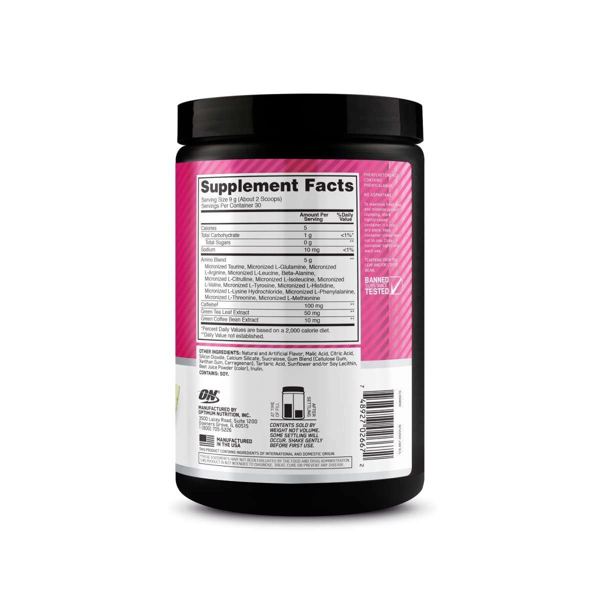 Optimum Nutrition Amino Energy, emballage reflétant le format pratique pour le quotidien sportif