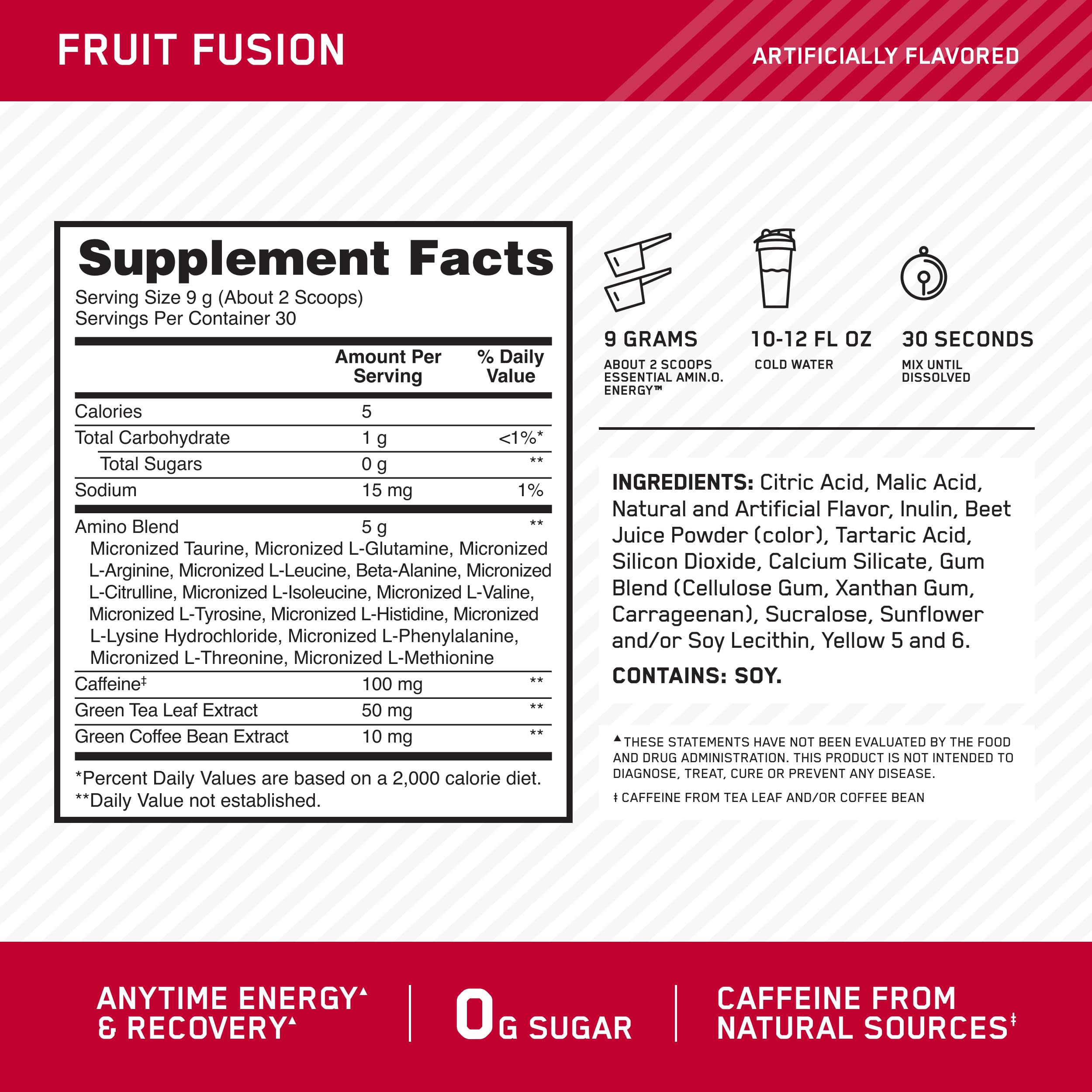 Cuillère-dose de Amino Energy près du bord du bol.