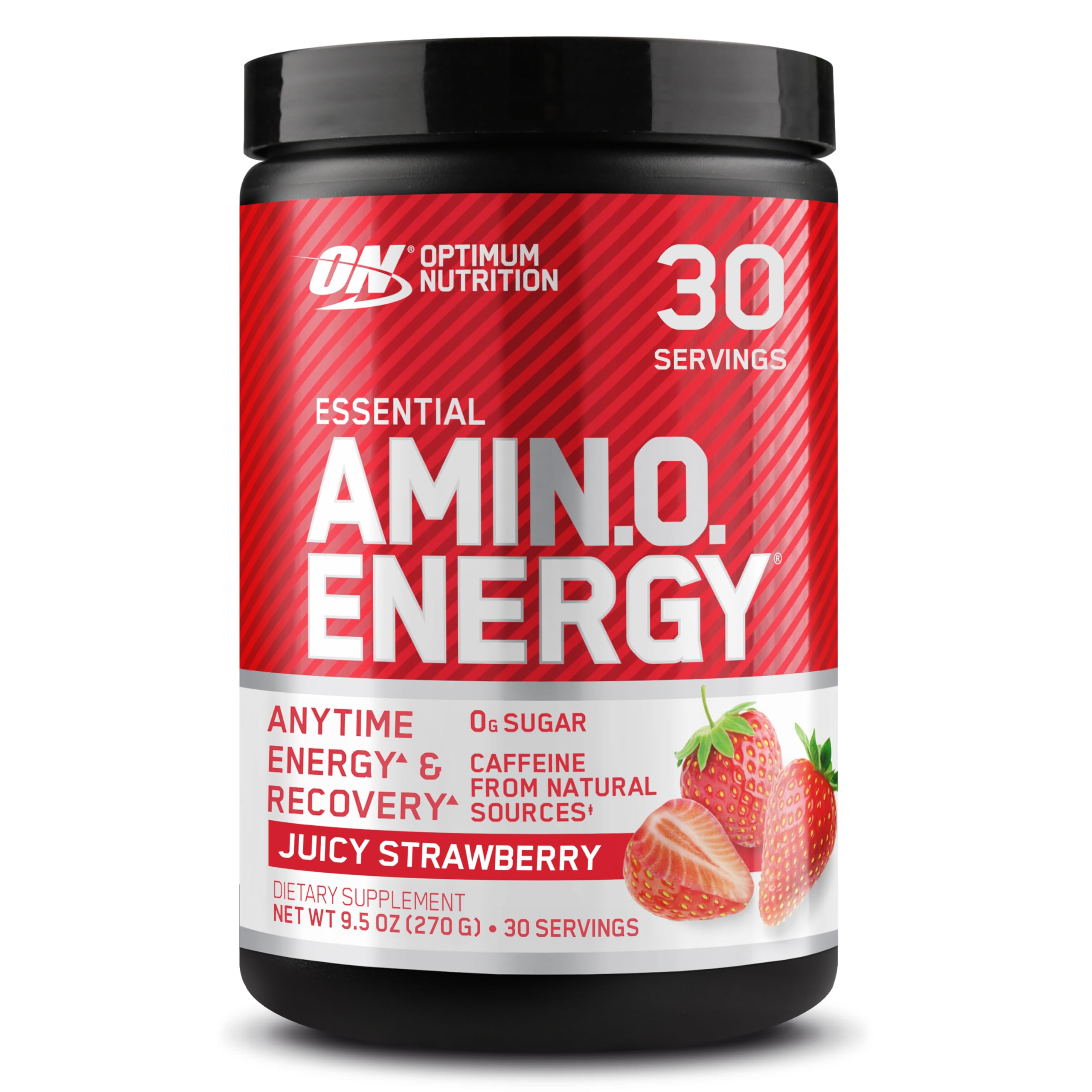 Boîte Fraise juteuse d'Optimum Nutrition Amino Energy prête pour l'entraînement.