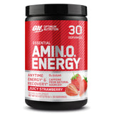 Boîte Fraise juteuse d'Optimum Nutrition Amino Energy prête pour l'entraînement.