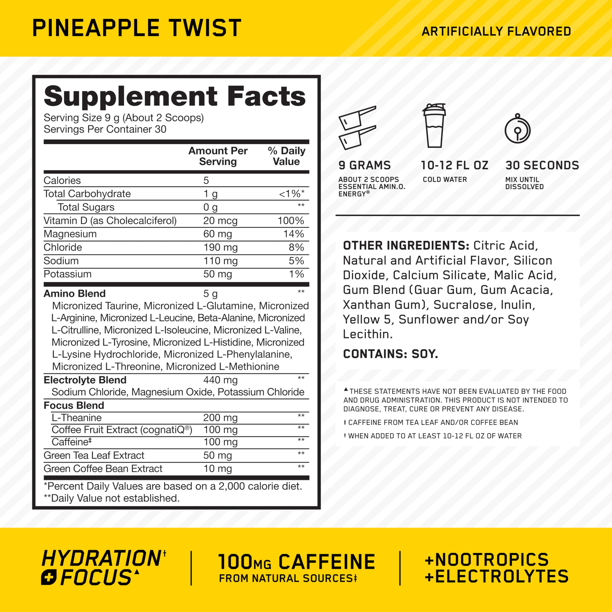 Amino Energy Ananas Twist, poudre facile à mélanger pour pré-entraînement.