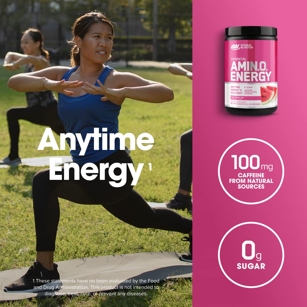 Optimum Nutrition Amino Energy, verre d'eau avec poudre se dissolvant rapidement