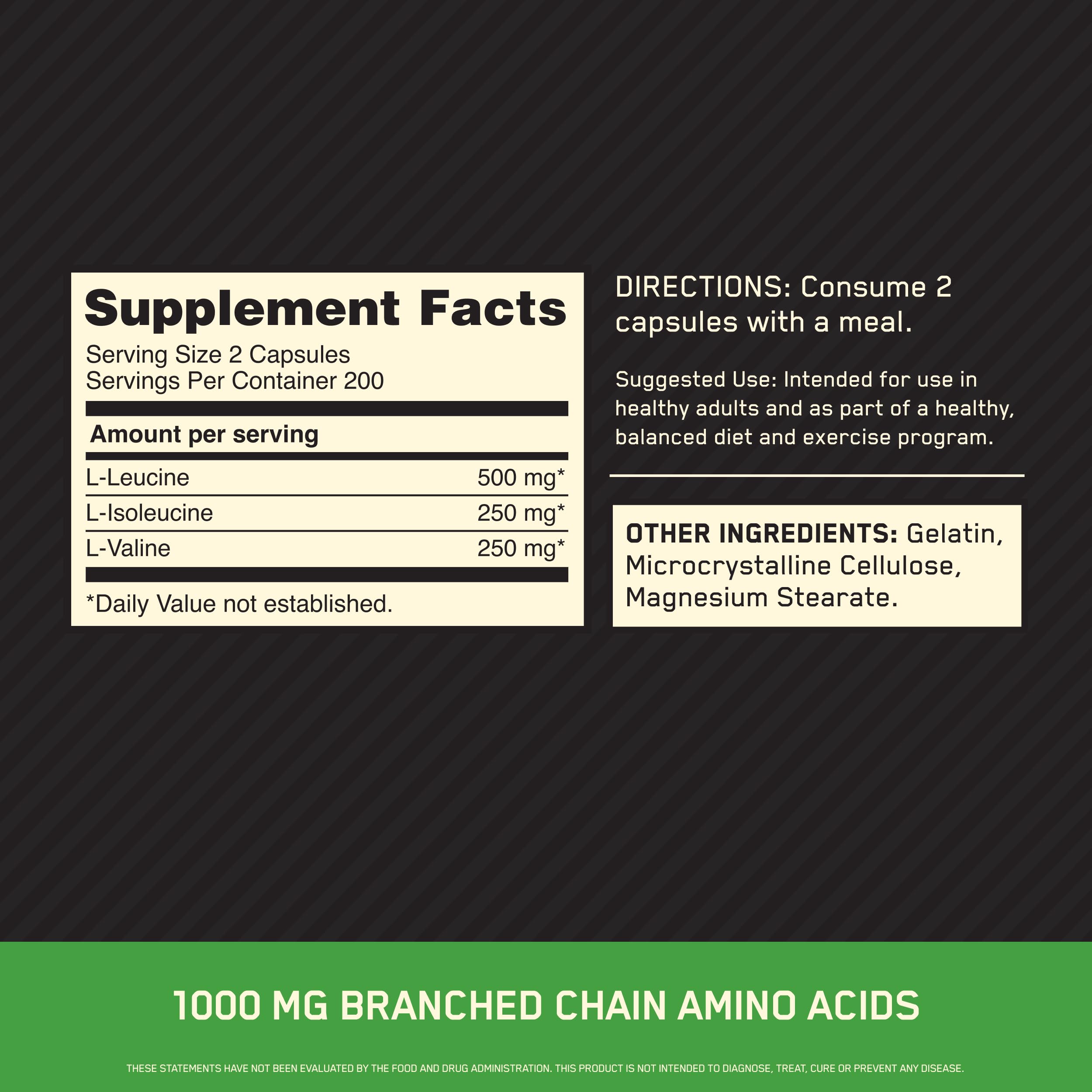 Capsules Optimum Nutrition BCAA prêtes à être consommées avant ou après l'effort.