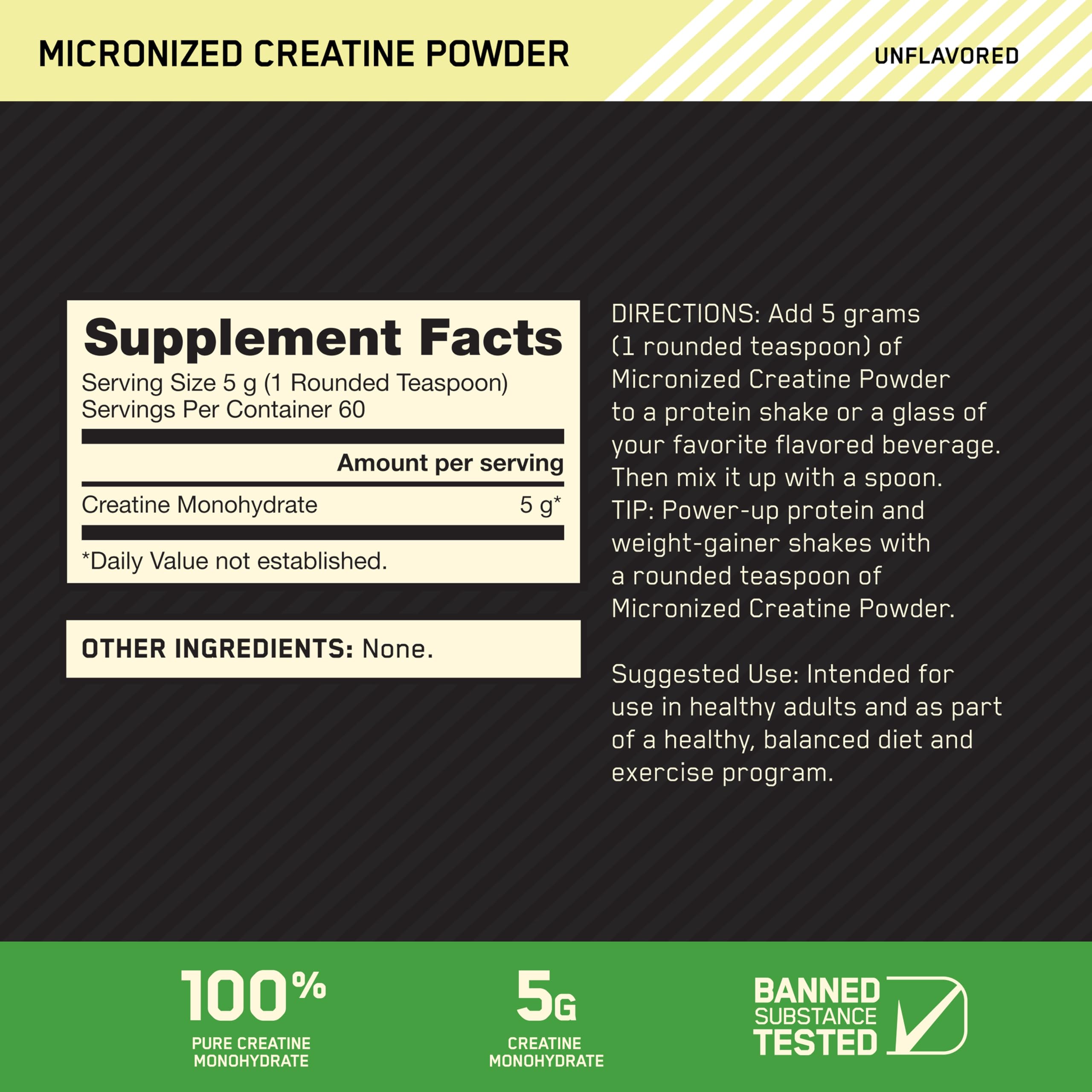 Cuillère domestique pour Optimum Nutrition Creatine Monohydrate, facilite le dosage quotidien et le mélange.
