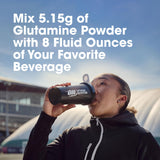 Optimum Nutrition Glutamine en poudre, usage post-entraînement pour soutenir la récupération.