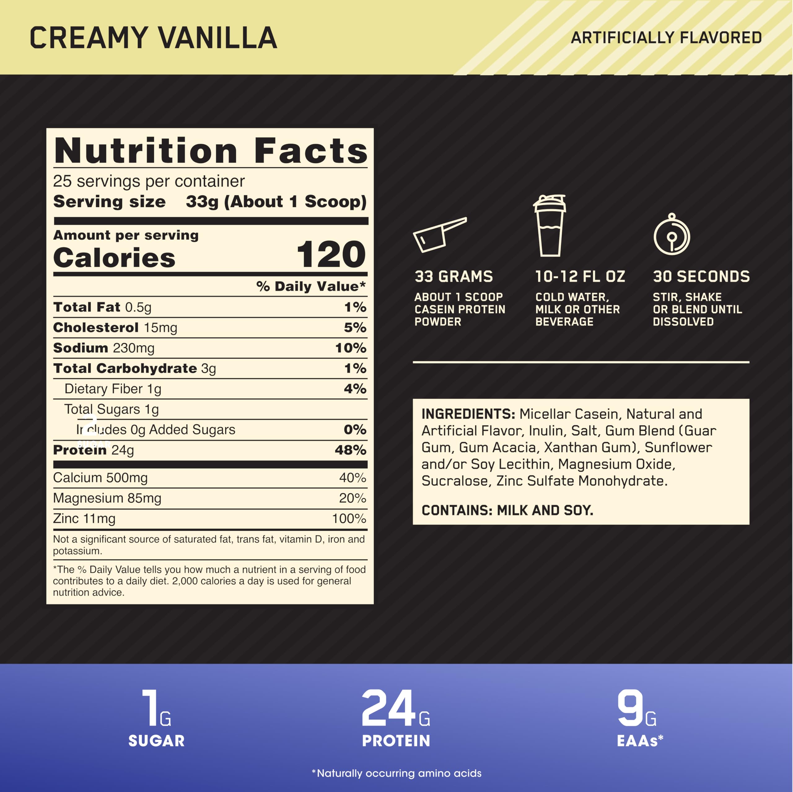 Étiquette indique 9 grammes d'acides aminés essentiels par portion.