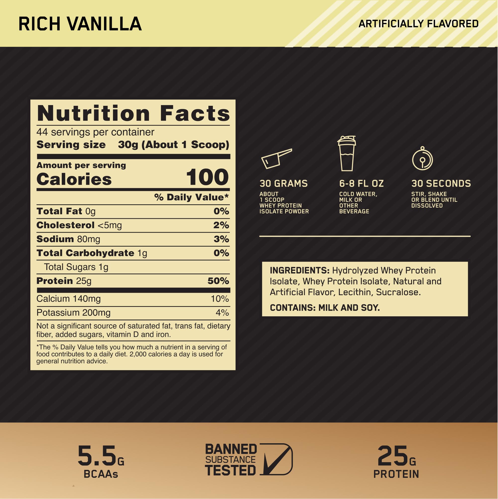 Doseuse Optimum Nutrition Gold Standard Isolate vanille, dose précise par portion