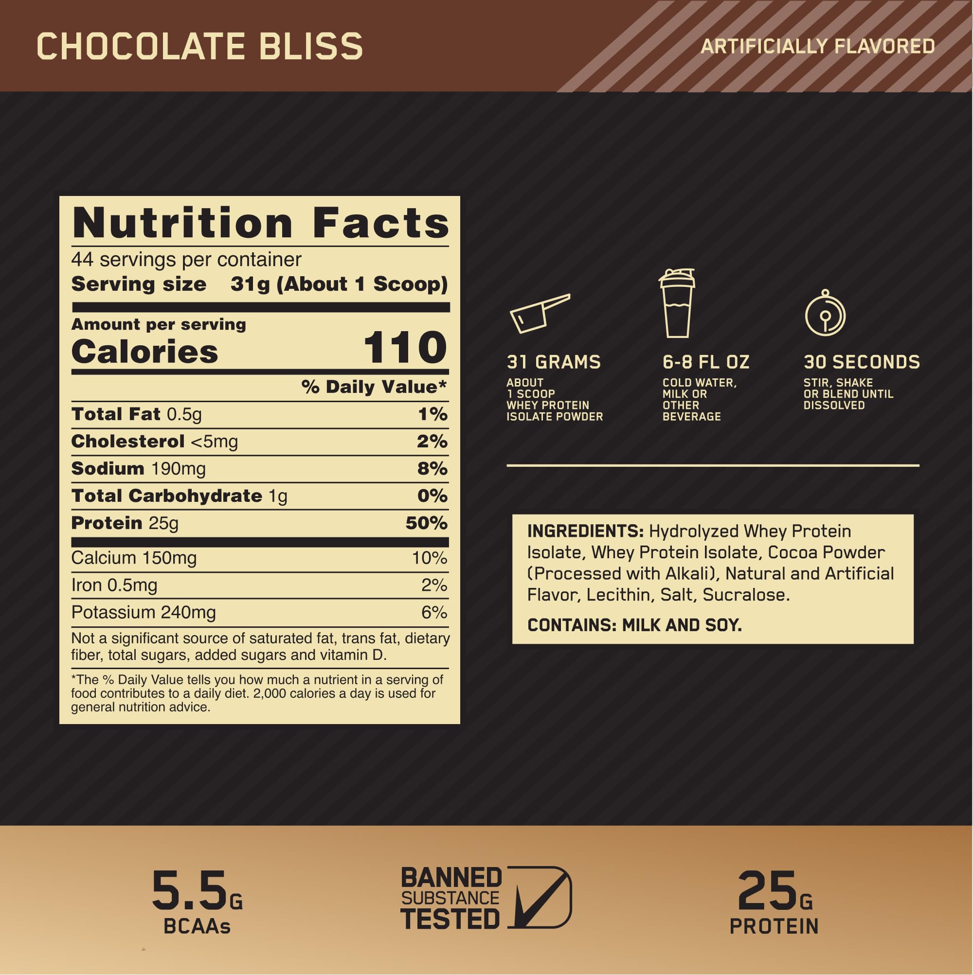 Doseur Optimum Nutrition Isolate prêt à mesurer facilement.