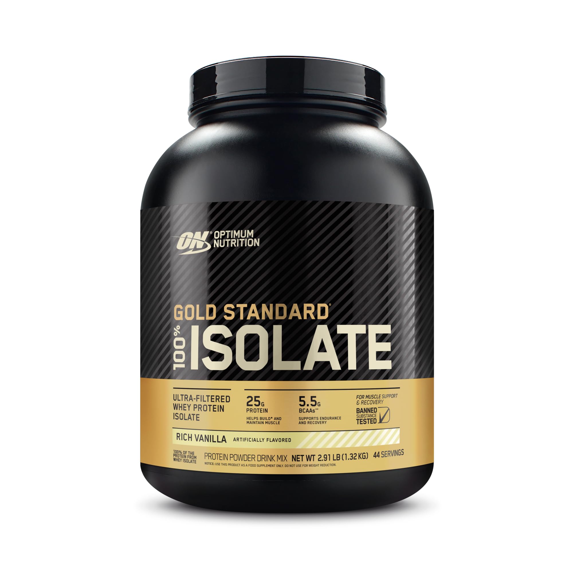 Pot Optimum Nutrition Gold Standard Isolate vanille, protéine rapide et faible en glucides