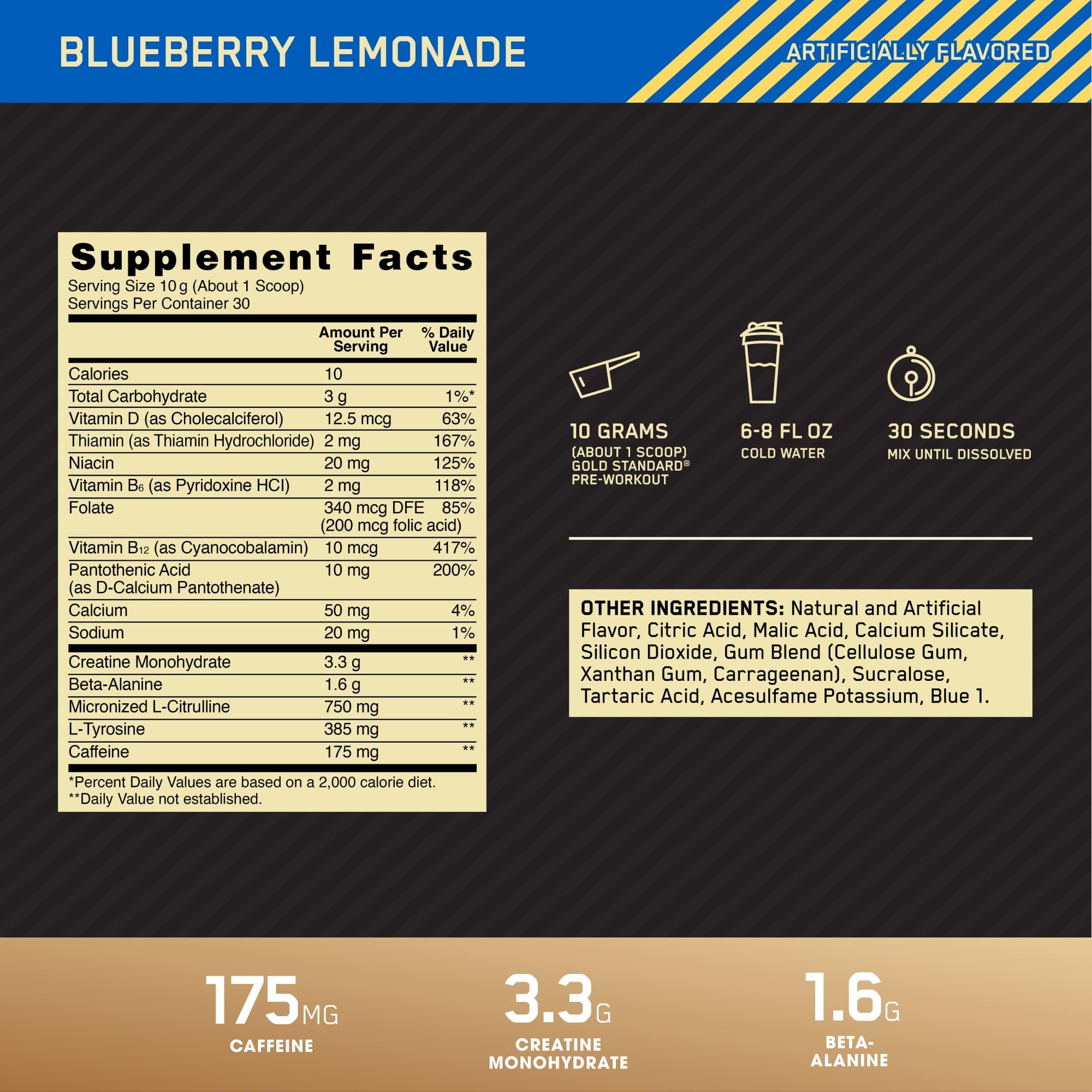 Optimum Nutrition Gold Standard Pre-Workout, mélange dans un shaker, dosage pratique