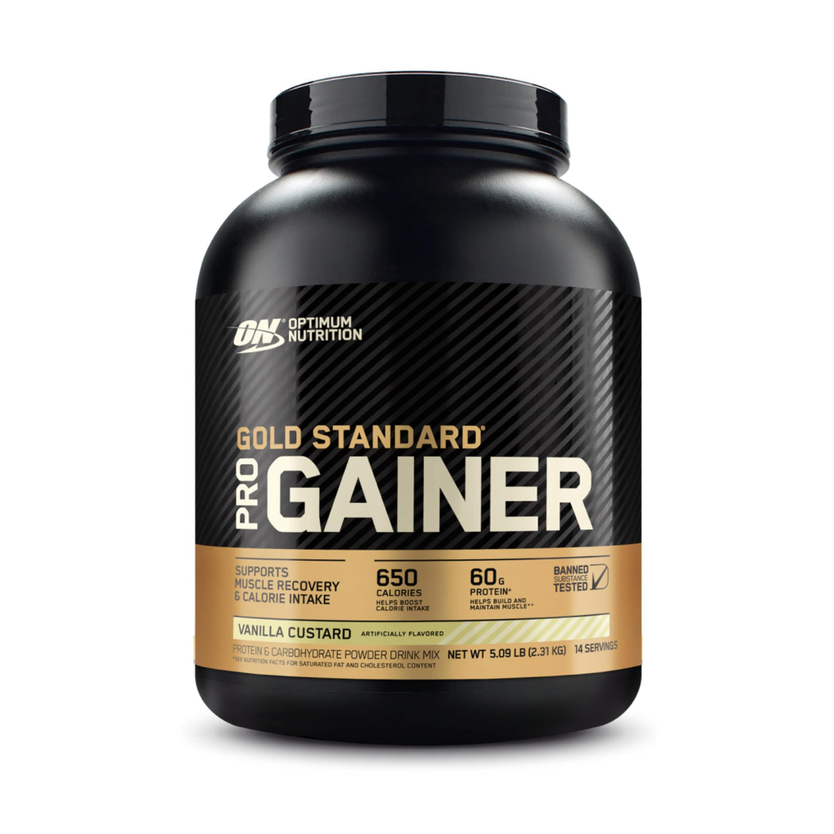 Optimum Nutrition Gold Standard Pro Gainer emballage vanille custard, pratique à emporter