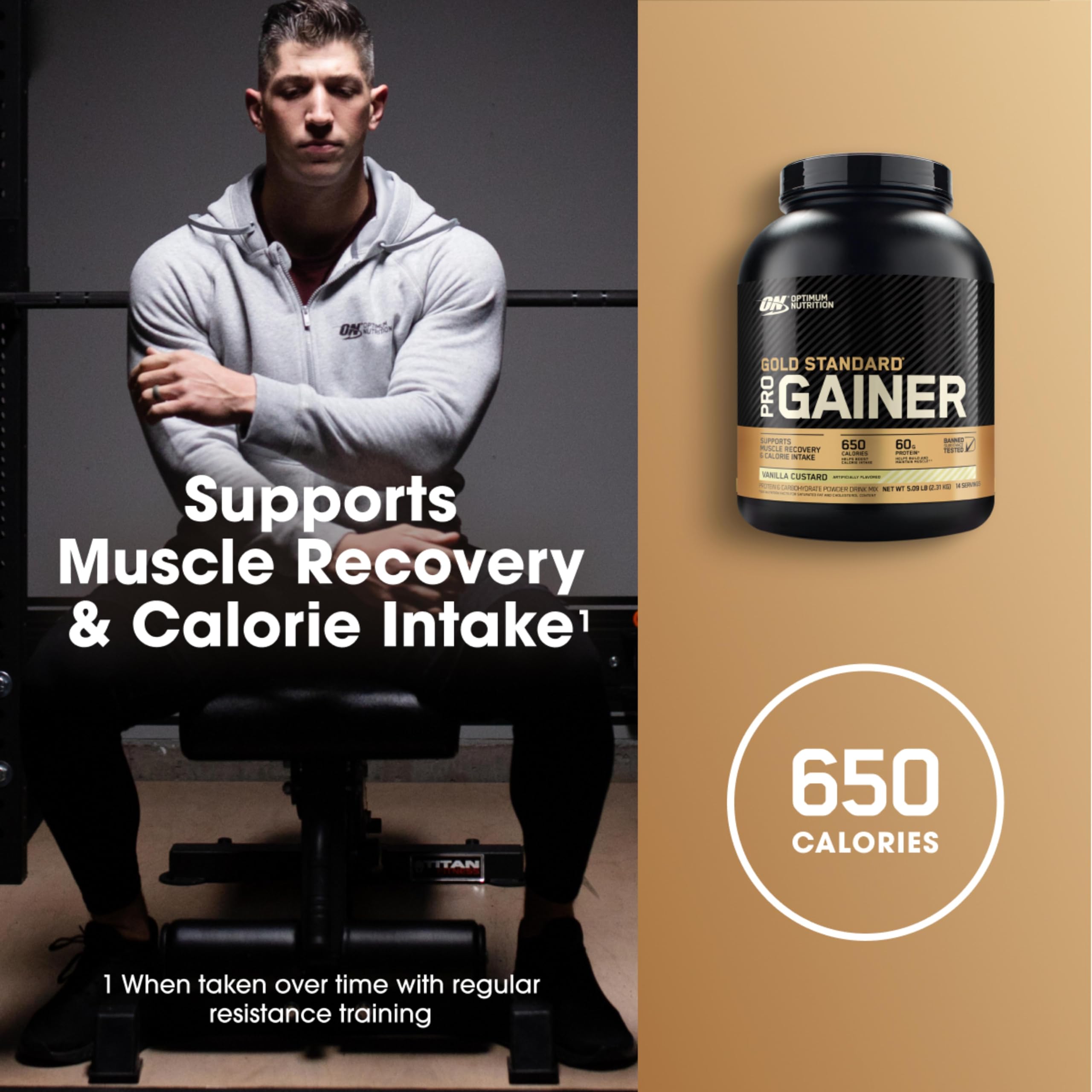 Optimum Nutrition Gold Standard Pro Gainer shake vanille custard dans un verre