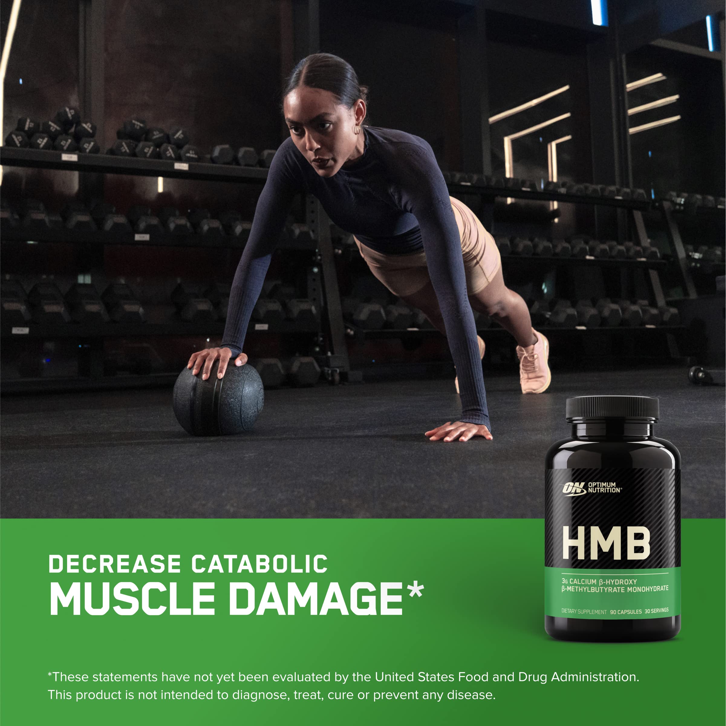 Étiquette et flacon Optimum Nutrition HMB 1000 indiquant posologie et ingrédients