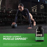 Étiquette et flacon Optimum Nutrition HMB 1000 indiquant posologie et ingrédients