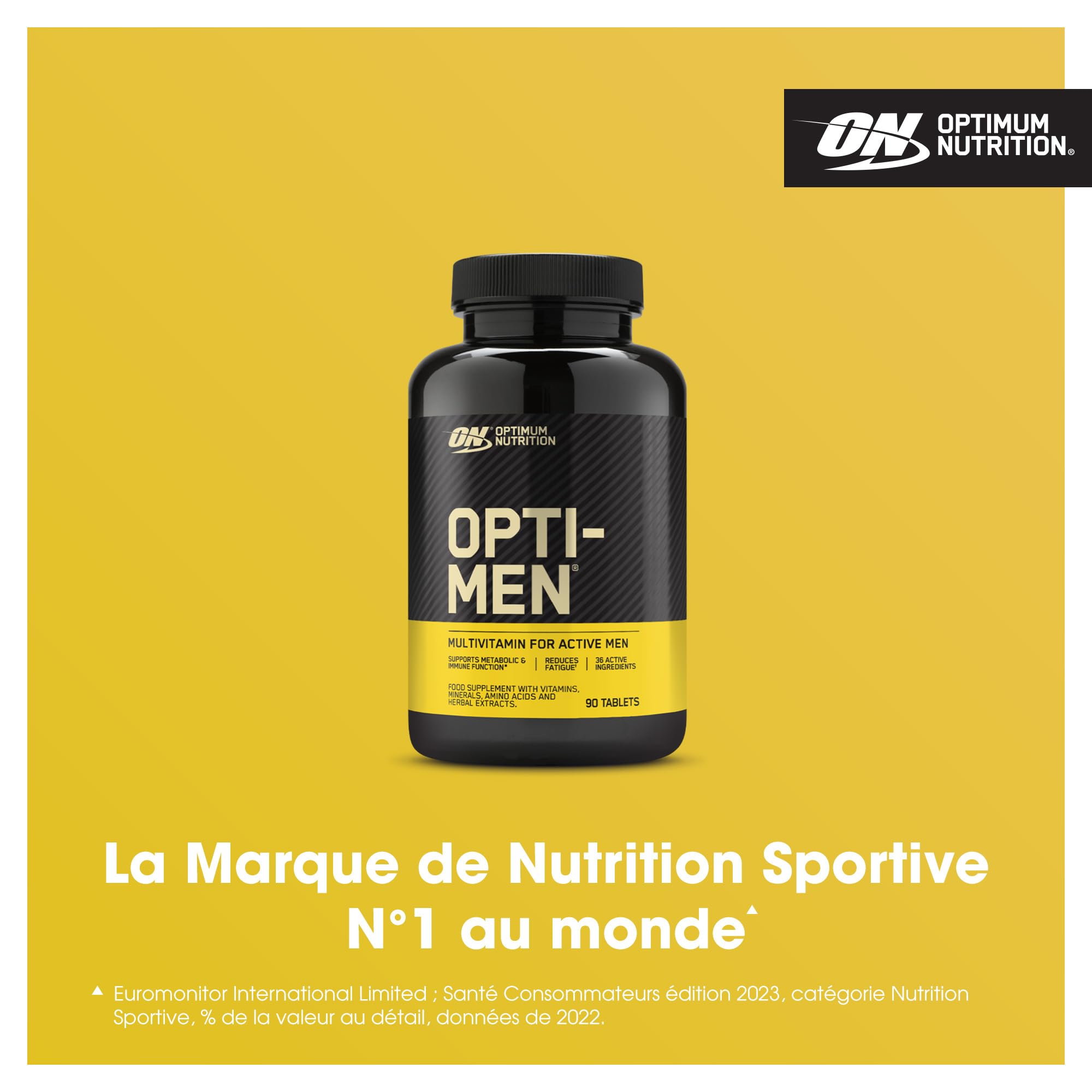 Opti-Men de Optimum Nutrition – boîte-tablettes 90, prise facile au quotidien.