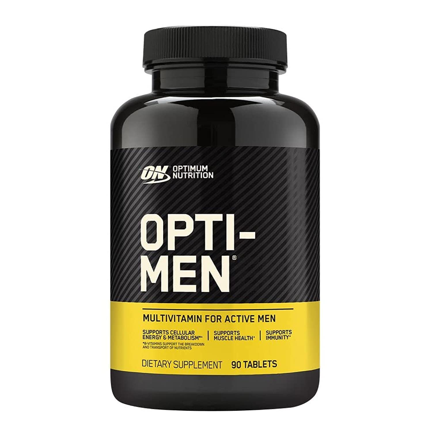 Optimum Nutrition Opti-Men, bouteille et étiquette, support nutritionnel quotidien pour sportifs.