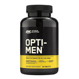 Optimum Nutrition Opti-Men, bouteille et étiquette, support nutritionnel quotidien pour sportifs.