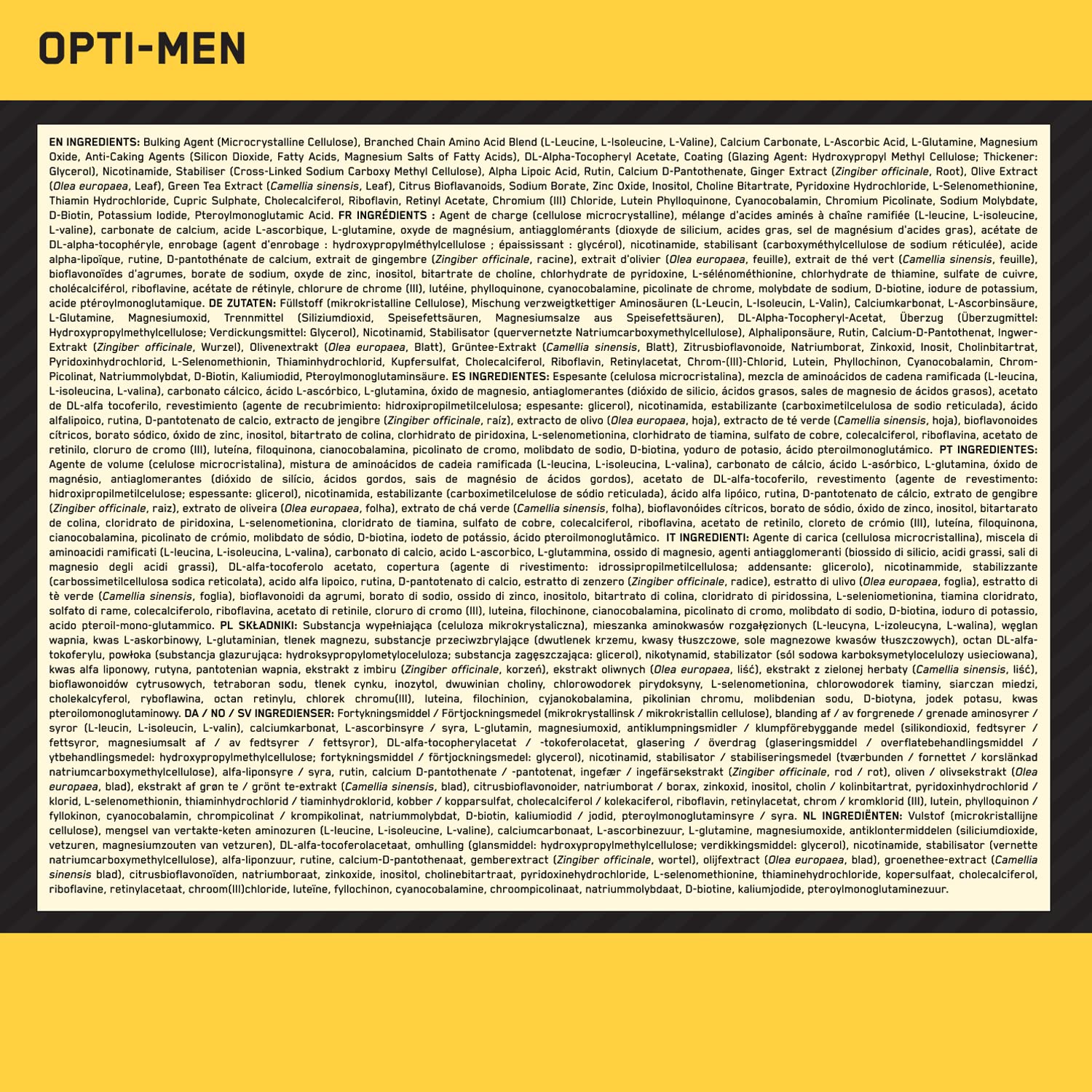 Opti-Men d'Optimum Nutrition – présentation claire, complément des micronutriments.
