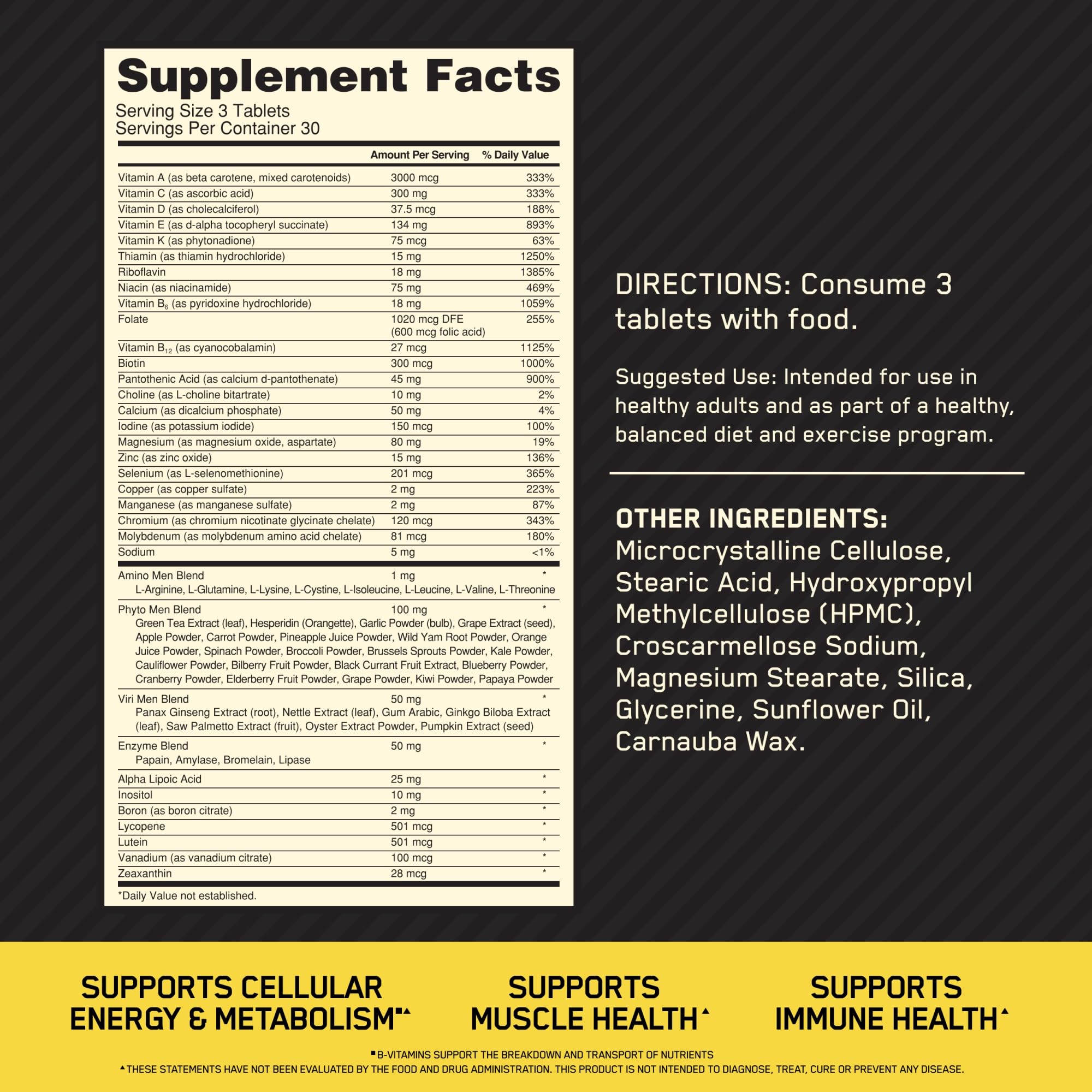 Optimum Nutrition Opti-Men : comprimés faciles à avaler pour l'apport quotidien en vitamines