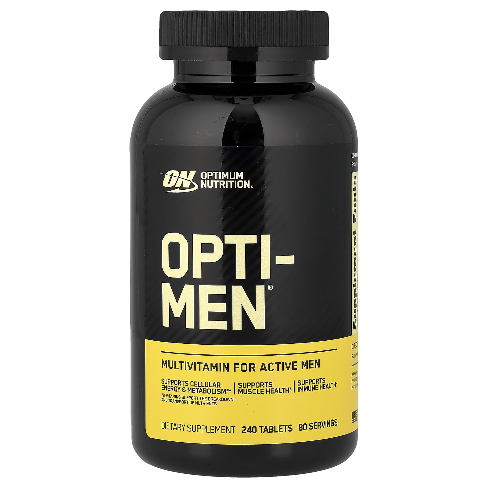 Opti-Men: bouteille multivitamines pour soutien nutritionnel des hommes actifs.