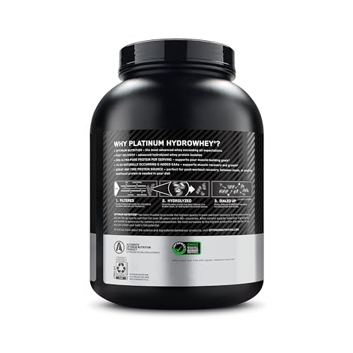 Optimum Nutrition Platinum Hydrowhey goût Turbo Chocolat, arôme riche et agréable.