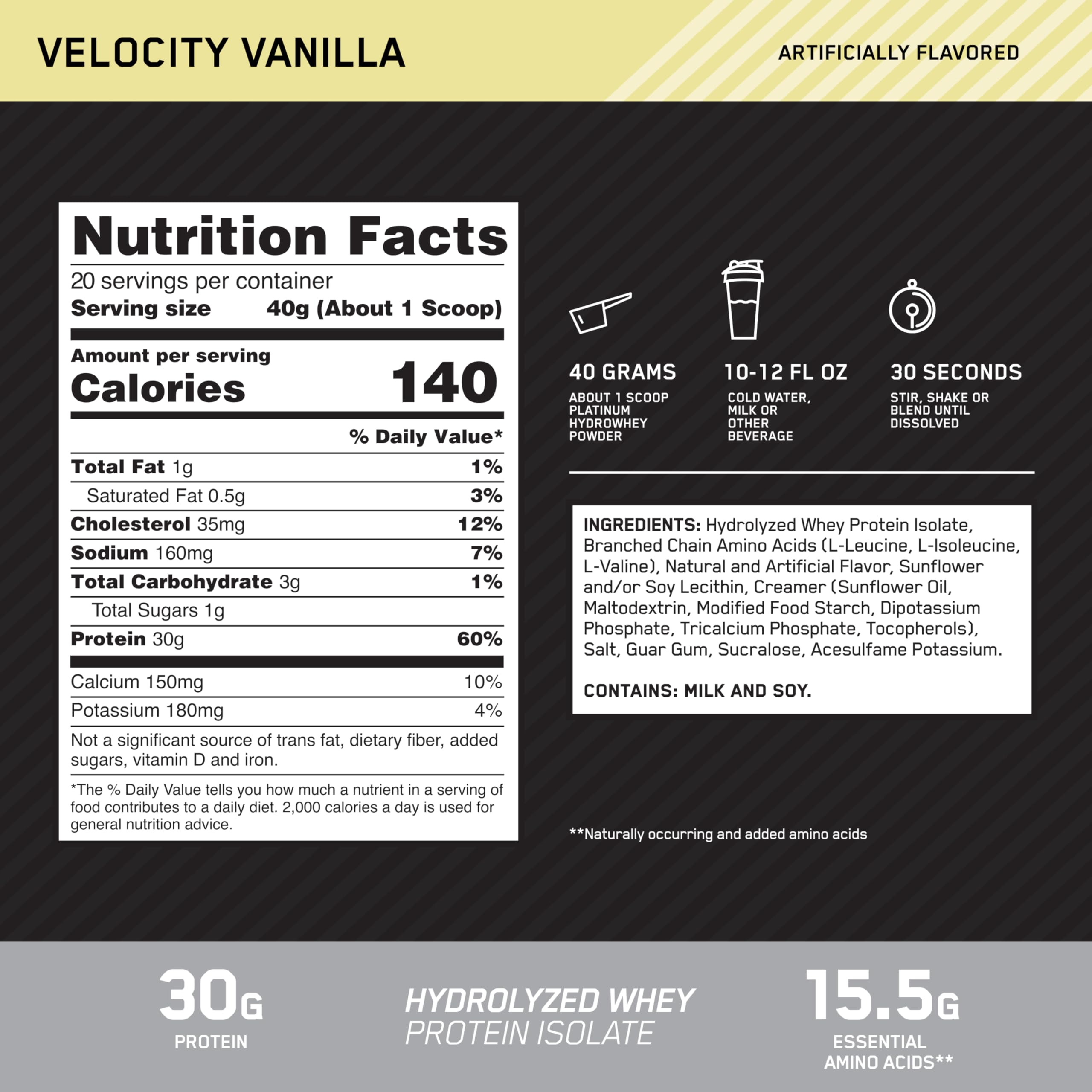 Optimum Nutrition Platinum Hydrowhey shaker vanille, mélange rapide