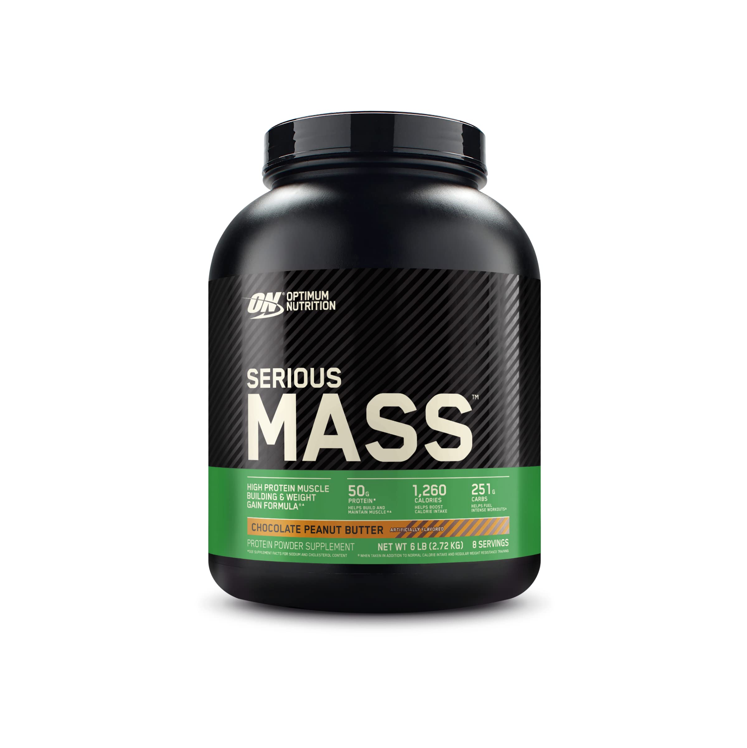 Optimum Nutrition Serious Mass – Bouteille Chocolat-Cacahuète, shake calorique dense pour prise de masse.