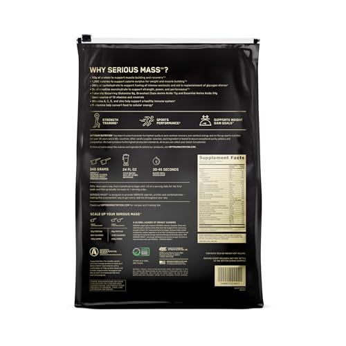 Optimum Nutrition Serious Mass Fraise – poudre dans le pot, dosage facilité pour chaque shake.