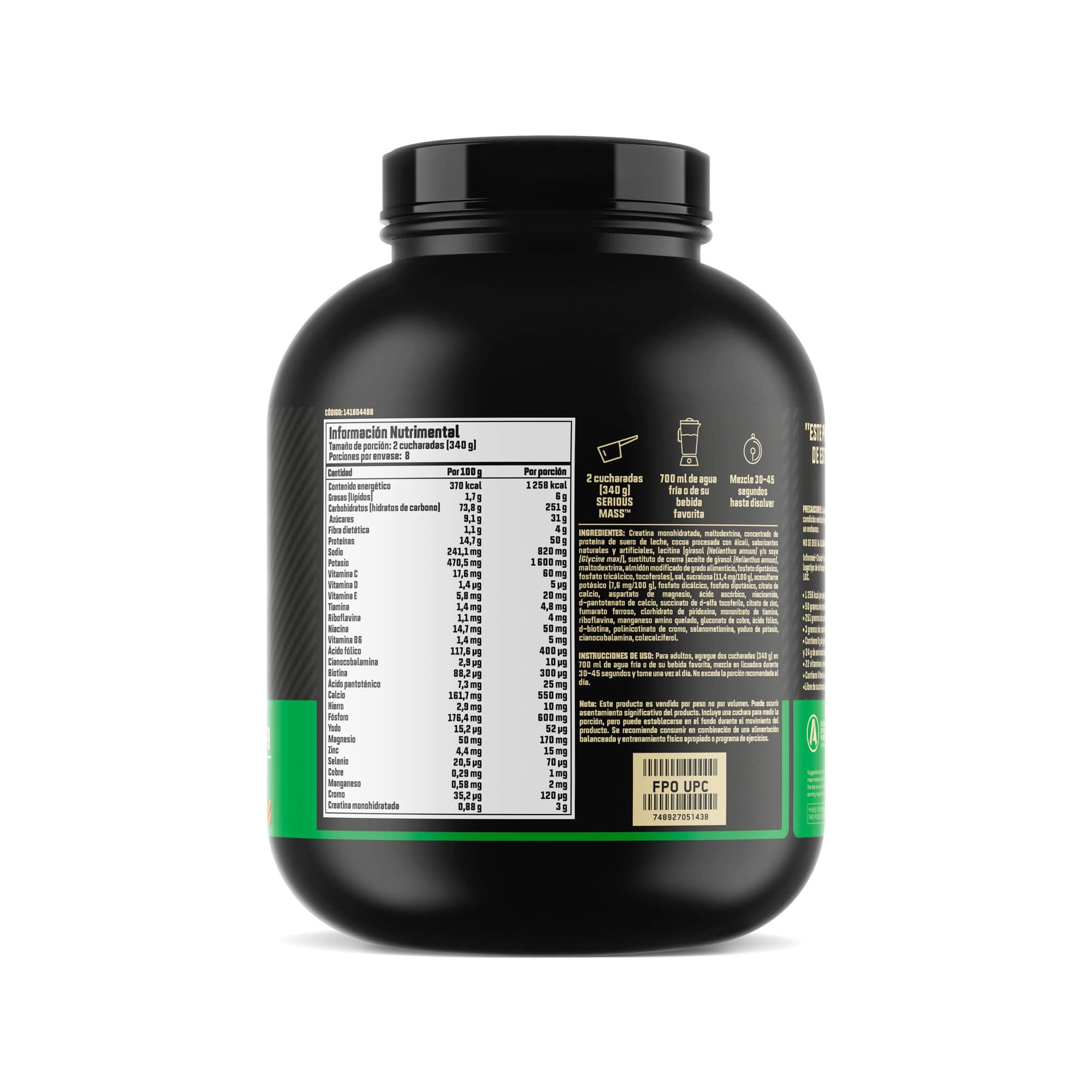 Optimum Nutrition Serious Mass – Gobelet-mixer, préparation rapide avec fruits ou lait.