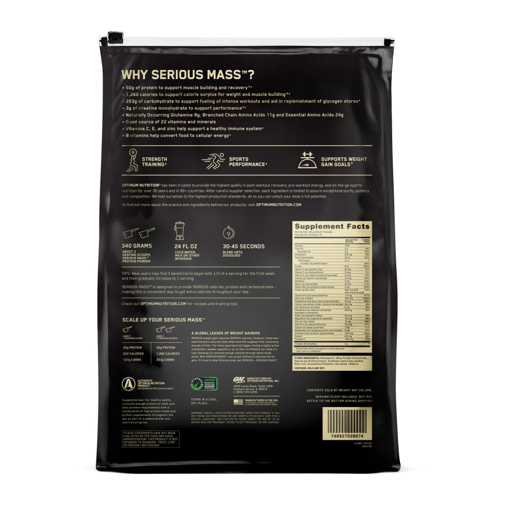 Optimum Nutrition Serious Mass – Packaging varié : nouveau look, même qualité éprouvée.